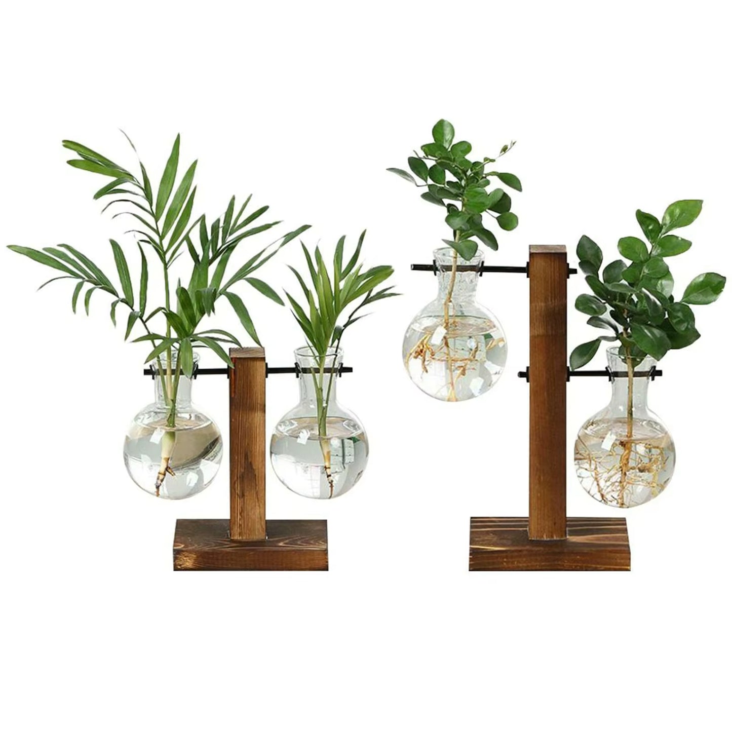 Creative Glass Desktop Planter Bulb Vase Wooden Stand Hydroponic Plant Container Home Tabletop Decor Vases